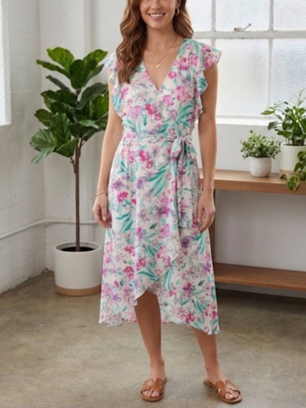 A New Day Floral Faux Wrap Dress Size XS